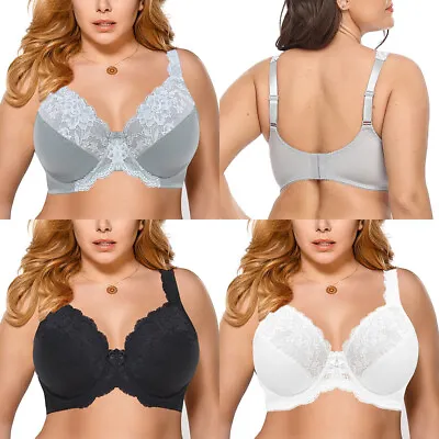 UK Ladies Floral Lace Full Cup Bra Underwired Firm Hold Large Bosom Plus Size • £10.54