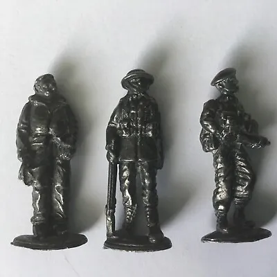 THREE WW2 ? Soldier Figures Pewter 1 1/2” Unknown Brand Stamped • £3.99