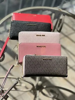 Michael Kors Long Zip Around Wallet Wristlet Leather Or PVC Clutch Phone Holder • $55.50