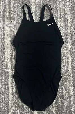 Nike Hydrastrong One Piece Black Swimsuit Competitive Athletic Stretch Sz 6 *32 • $17.99