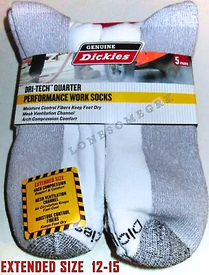 5 Pairs BIG Mens 12-15 Dickies Dri-Tech Moisture Wicking Quarter Ankle Socks • $16.95