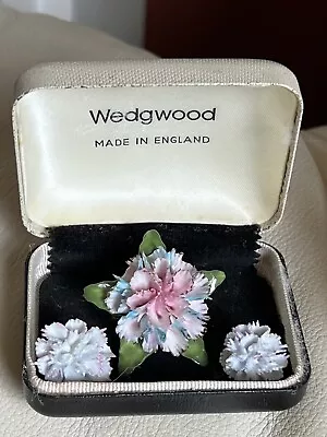 Vintage Wedgwood Porcelain Flowers Brooch Pin & Earrings Made In England RARE! • $99