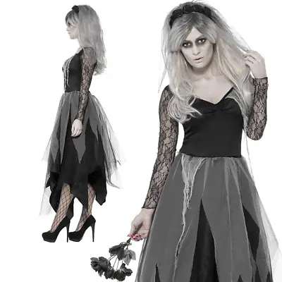 Zombie Graveyard Bride Costume Corpse Ladies Sexy Ghost Widow Fancy Dress • £22.99