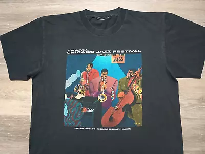 1990s Chicago Jazz Festival Vtg T Shirt Musicians Art 20th Annual Size L Artist • $28.99