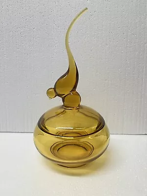 Vintage MCM Viking Glass Amber 11.5” Long Tail Bird Candy Dish Stunning • $129.99