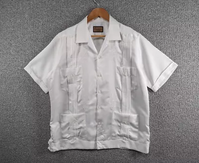 CHAMIZZO By ALVAREZ Men's White Satin Guayabera Mexican Cuban Button Shirt - XL • £49.50