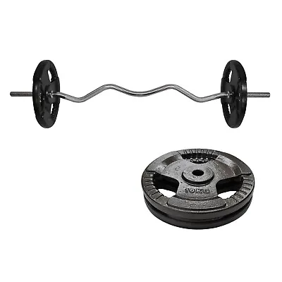 25kg Ez Grip Curl Barbell Weight Set - 120cm Curl Bar + 20kg Iron Weight Plates • $107.03