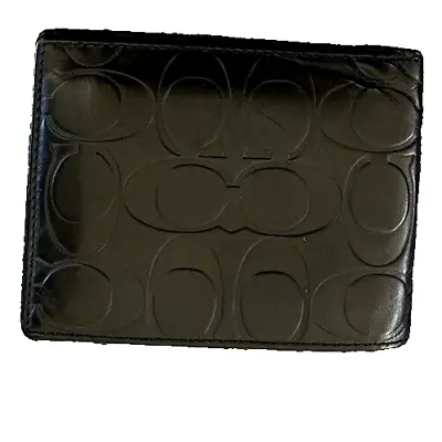 COACH Signature Embossed Polished Leather Bifold Men's Black Wallet  FREE SHIP • $39.99