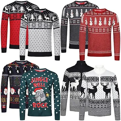 Mens Christmas Jumpers Xmas Santa Snowman Reindeer Pullover Knitted Sweater Top • $14.92