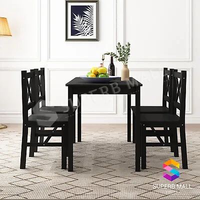 $269.79 • Buy Dining Table And 4 Chairs Set Dining Kitchen Room Furniture Wooden Bench Black