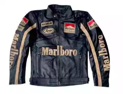 Men Marlboro Leather Jacket Vintage Racing Rare Motorcycle Biker Leather Jacket • $23