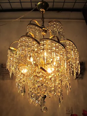 Antique Crystal Chandelier Vintage French Palm Style Elegant Lighting 1960*s • £579