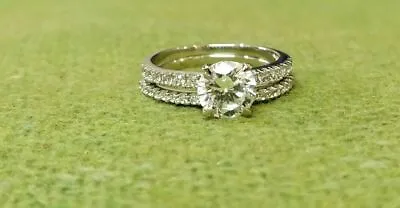 $115.20 • Buy 14k White Gold Over 2ct D Vvs1 Diamond Pave Bridal Ring Band Set Engagement Weds
