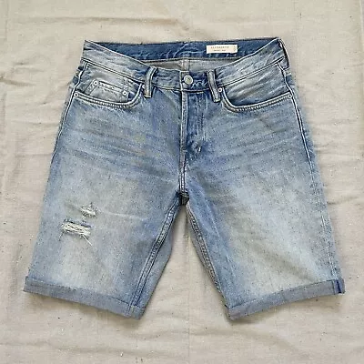 All Saints Switch Denim Shorts Men's 28 Light Wash Distressed Cut Off Jeans • $28