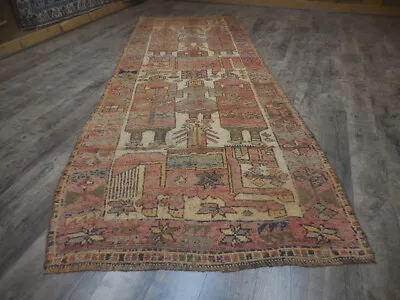 Tree Of Life Pictorial Bohemian Handmade RugTurkish Vintage Rug 4x11.2 Ft • $0.99