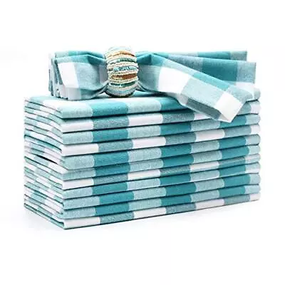 Buffalow Plaid Cloth Napkins Teal White Check NapkinsCloth NapkinsCotton Napk... • $29.42