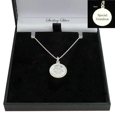 Small St Christopher Necklace For A Boy 925 Silver Engraved Personalised Gift • £22.99