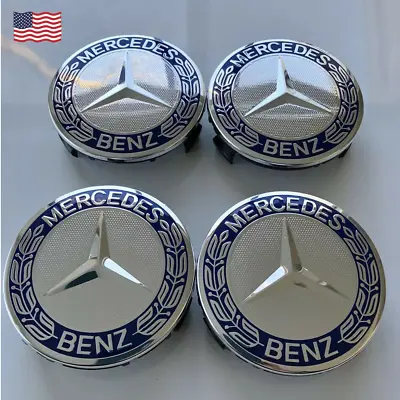 1SET Of 4PC Wheel Center Caps Emblem Dark Blue Wreath Hub For Mercedes Benz 75MM • $13.49