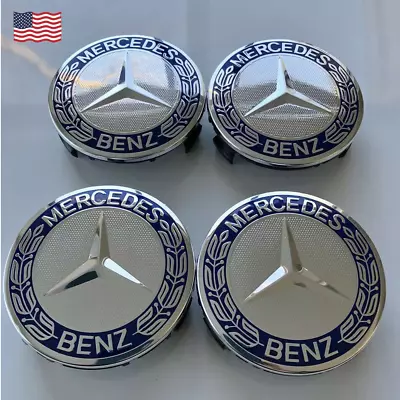 4PC Set For Mercedes Benz Wheel Center Caps Emblem Dark Blue Wreath Hubcaps 75MM • $10.43