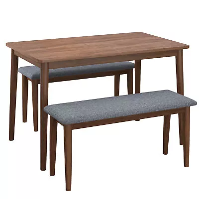 3 Pieces Dining Table Set 1 Rectangular Table And 2 Benches Fabric Cushion L1W3 • $309.96