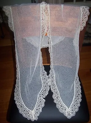 Antique Hail Spot Cream Shawl With Bobbin Or Maltese Lace Trim - Gorgeous Item! • £15.50