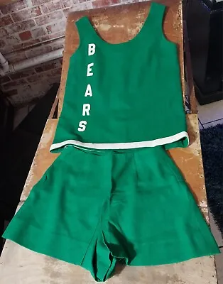 Vtg Cheerleader Uniform Green /White Stripe Top With Shorts BEARS 50's 60's?   • $10
