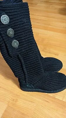 UGG Boots Women's 7 Classic Cardy Tall Knee High Knit Sweater Flats 5819 Black • $29.99