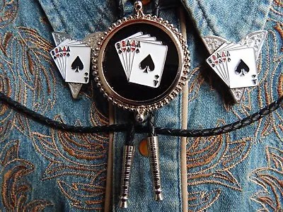 New Ace Of Spades Full House Bolo Tie / Collar Tips Setsilver Metalwestern • £58.99