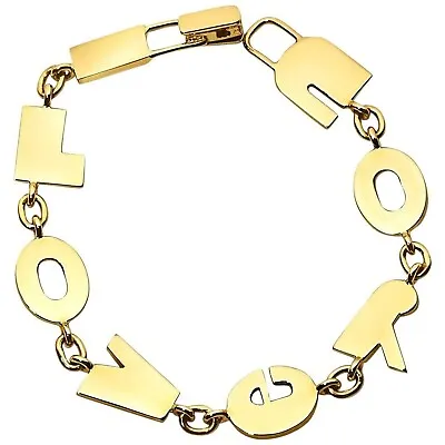 I Love You Bracelet Valentines Gift For Her 14K Yellow Gold-Plated 925 SS • $315