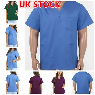 £12.69 • Buy UK Adults Women Men Medical Hospital Scrub Top Nurse Doctor Healthcare Uniform