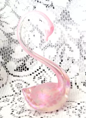 £15 • Buy Vintage Heron Iridescent Pink Art Glass Swan Ornament - Lake District Studio