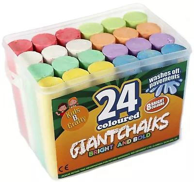 24 Coloured Chalks For Kids Giant Chalk Outdoor Pavements Drawing Chunky Bright • £8.79