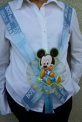 1 Baby Shower ~MOM TO BE SASH With MICKEY MOUSE~ Blue/boy RibbonfavorsSafari • $15.28