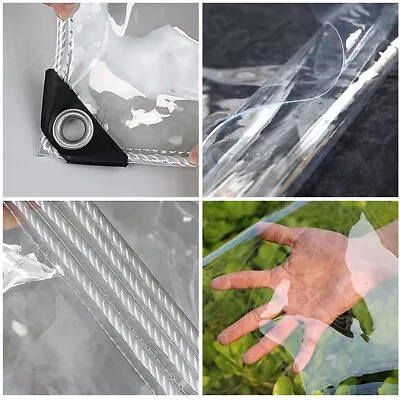 430GSM Clear PVC Tarp Waterproof Heavy Duty Transparent Tarpaulin With Eyelets • £13.55