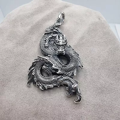 925 Sterling Silver Majestic Dragon Pendant Intricate Good Luck Symbol Punk Rock • $108.17