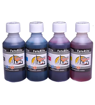 4 X 250ml EDIBLE INK FOR CANON PRINTERS Black Magenta Cyan Yellow Cakes Cookies • £36.99