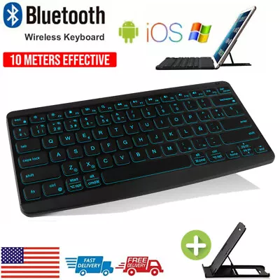 LED Rechargeable Bluetooth Keyboard For MAC IOS Android IPad Pro Windows Tablet • $15.10