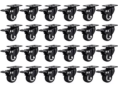 24 LOT Swivel Plate Casters 1.5  Polyurethane Wheels Total Lock Brake ALL BLACK • $37.99