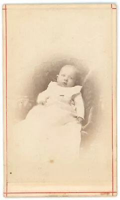 CIRCA 1870'S CDV Beautiful Baby Wearing White Dress In Chair Allen Clinton MA • $9.99