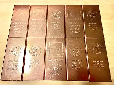 10- One Pound .999 Copper Bullion Bars Two Designs! 100 Bars Total Available! • $122.22