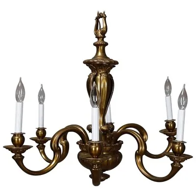 Vintage And Large French Empire Bronze 6-Light Chandelier Circa 1940 • $1480