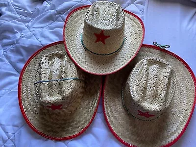 3 Childs VGC  COWBOY  Hat Straw Red Trim Brand Pre Owned Made In Mexico • $12