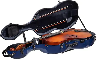 Fiberglass 4/4 Full Size Navy Blue Hardshell Cello Case With Wheels (CRF1020CEFN • $847.06