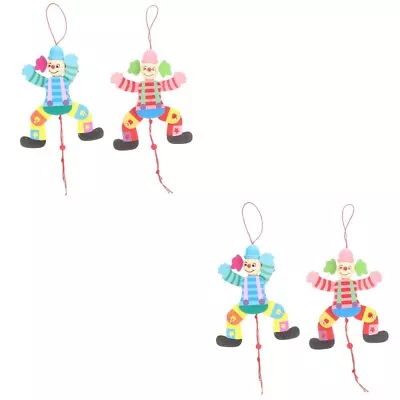  4 Pcs Wood Pull Line Clown Toy Marionette Puppet Pretend Play • £12.99