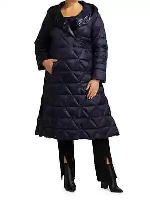 NEW Marina Rinaldi Plus Size Paniere Longline Quilted Coat In Navy SZ 22 #C3965 • $899.99