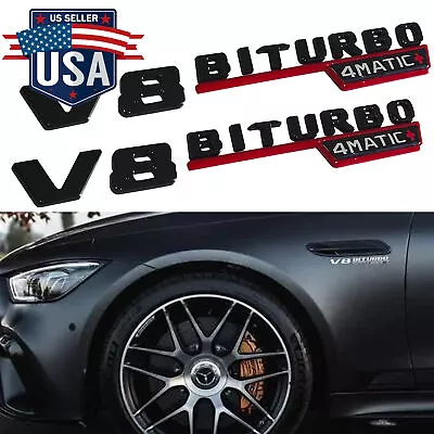 Black Red 3D V8 BiTurbo 4Matic+ Emblems Side Fender Letter Badges For AMG • $14.99