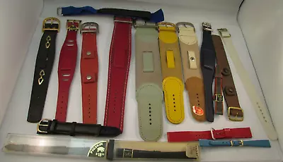 LOT Of 16 NOS Watch Bands Leather Red Yellow Blue Black Speidel Wide MOD • $42.99