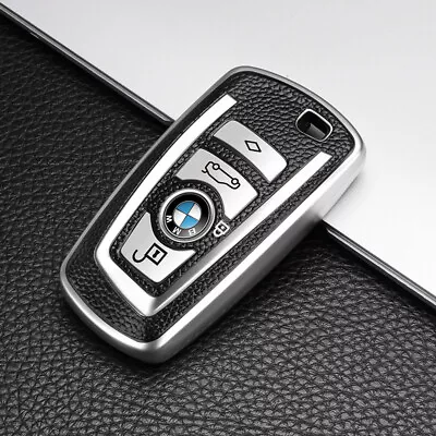 For BMW 1 2 3 4 5 6 7 Series Silver TPU Leather Full Protect Key Fob Case Cover • $13.99