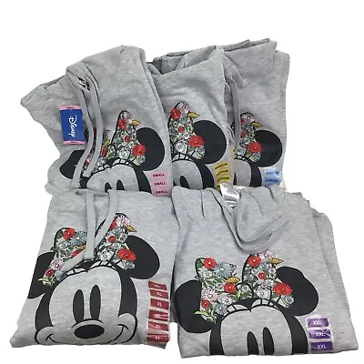 Disney Minnie Mouse Gray Hoodie Pullover Sweatshirt Embroidered Bow Floral New • $15.98