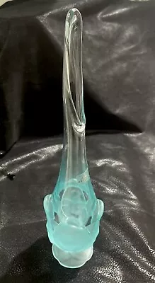 Viking Glass 4 Petal Blue Satin 13-1/2” Swung Bud Vase Original Gold Label • $40
